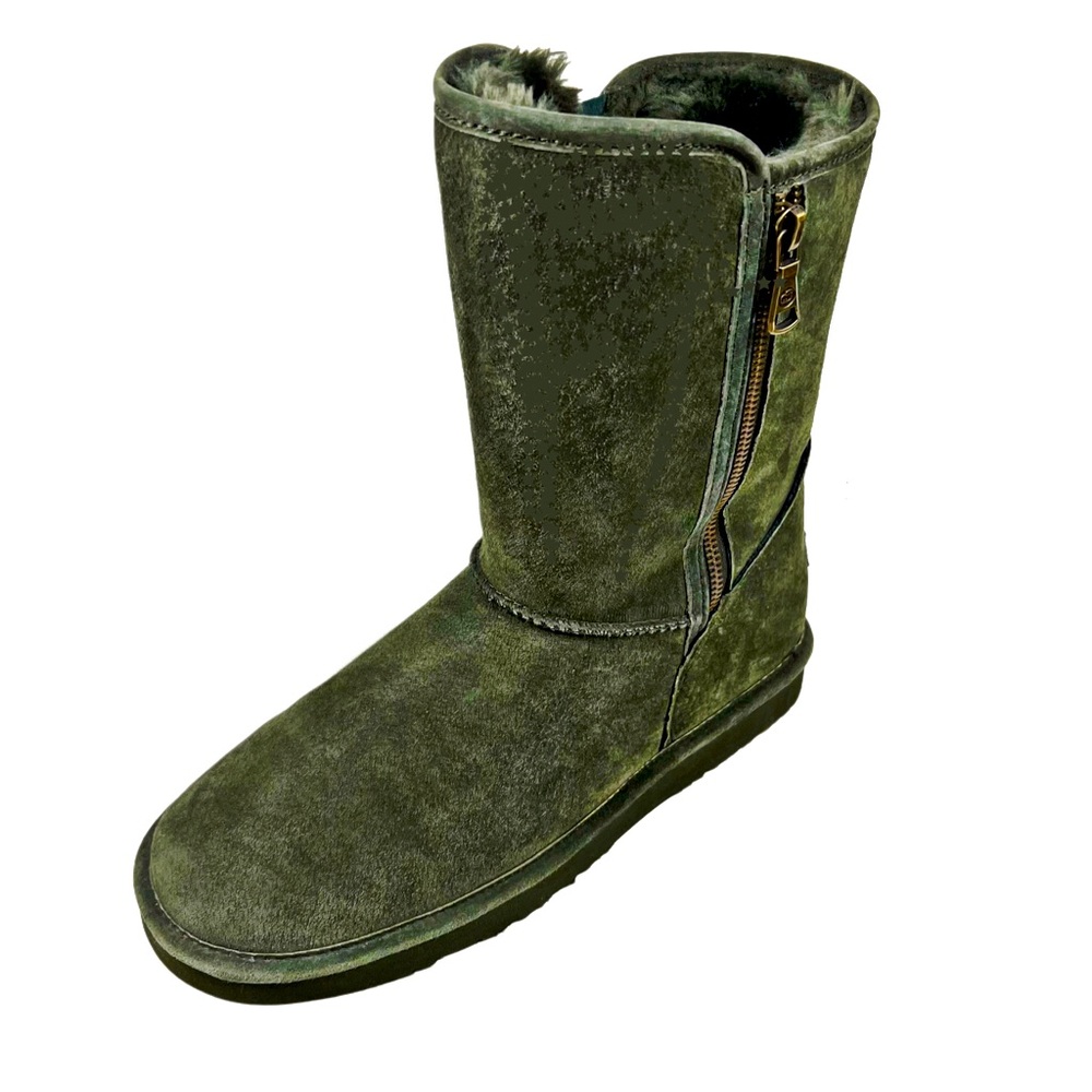 Lama Olive Green Suede Fur Lined Boot Size 8